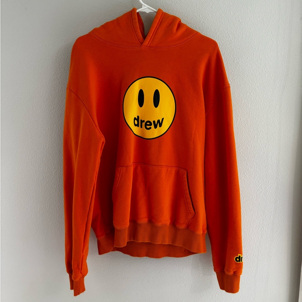 Drew Bright Orange Hoodie with Yellow Smiley